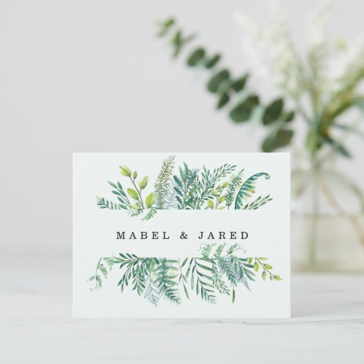 モダンな群葉の保存日付の郵便はがき 案内ポストカード (スタンド正面)