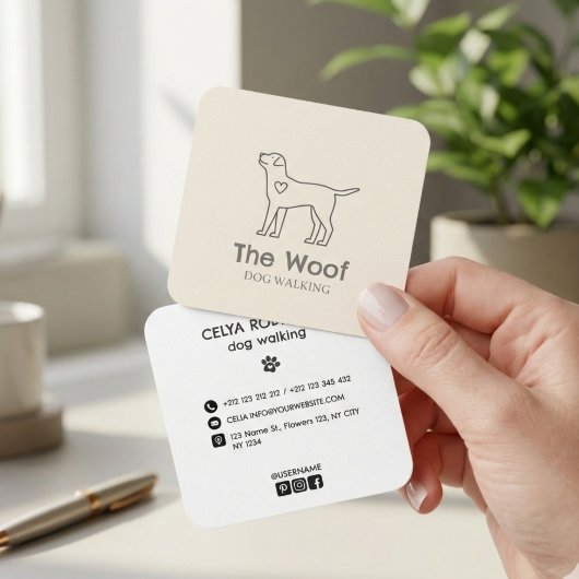 モダンな肉球プリントのドッグウォーカー&ペットシッター名刺 スクエア名刺