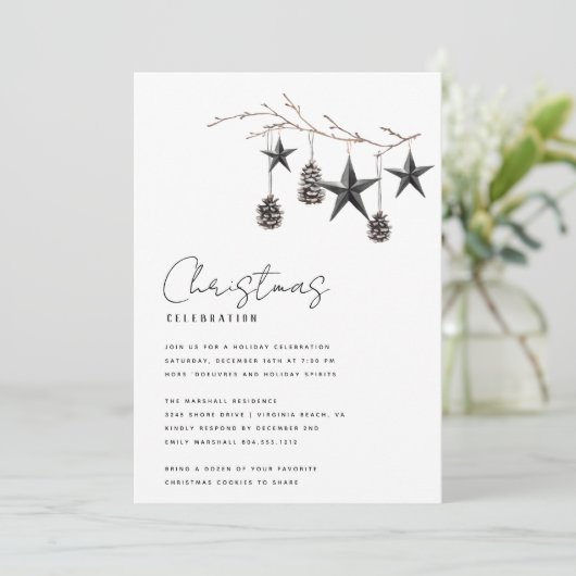 モダンな自然派クリスマスパーティー招待状 招待状 (スタンド正面)