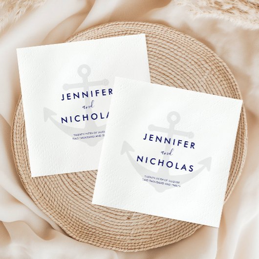 モダンな航海用アンカーのウェディング スタンダードカクテルナプキン