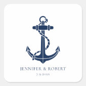モダンな航海用アンカー付き沿岸ボートウェディング スクエアシール (正面)