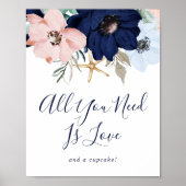 モダンな航海 | 花のウェディングカップケーキサイン ポスター (正面)