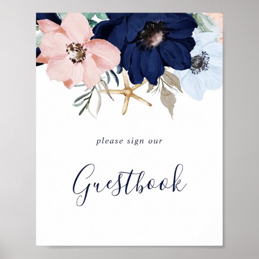 モダンな航海 | 花の結婚式ゲストブックサイン ポスター