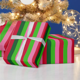 モダンな色使いのクリスマスストライプ ラッピングペーパー