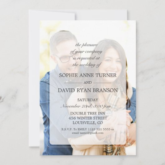 モダンな色褪せた写真の幾何学的な結婚式 招待状 (正面)