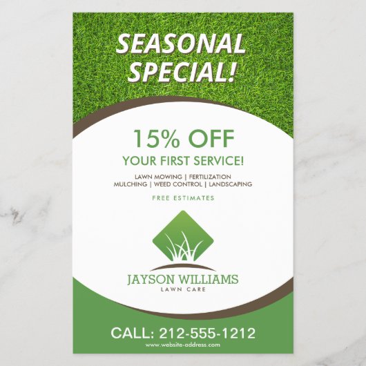 モダンな芝生管理/造園 ロゴマーク 白 チラシ (正面)