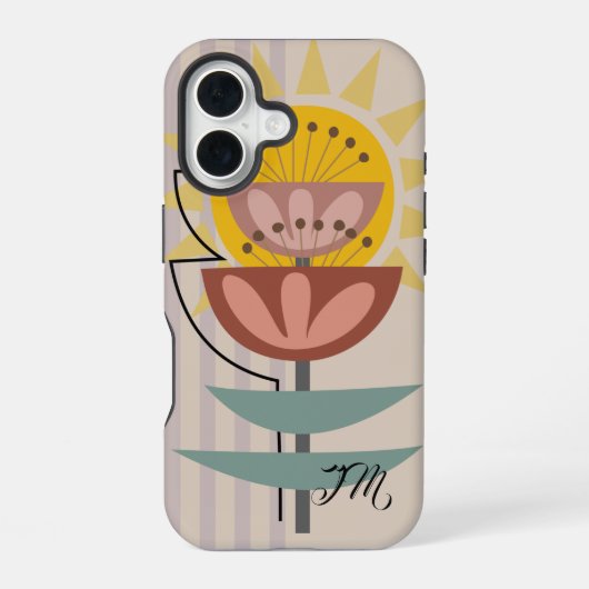 モダンな花とカスタムテキスト iPhone 16ケース (裏面)