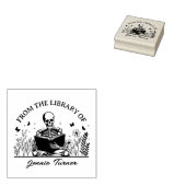 モダンな花とドクロのブックプレート　図書館より ラバースタンプ (押印)