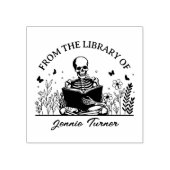 モダンな花とドクロのブックプレート　図書館より ラバースタンプ (インプリント)