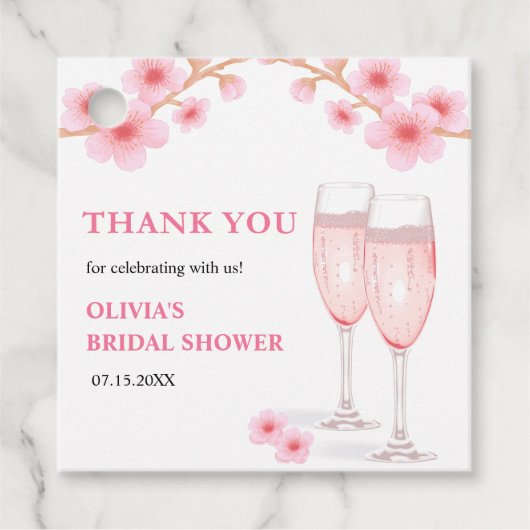 モダンな花とプロセッコのウェディングシャワーのお礼 フェイバータグ (正面)