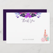 モダンな花とプロセッコの多肉植物のブライダルシャワー サンキューカード (正面/裏面)