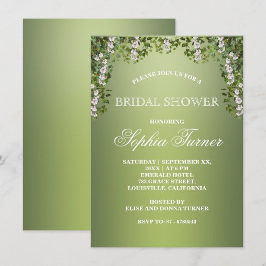 モダンな花と緑のブライダルシャワー招待状 招待状 (正面/裏面)