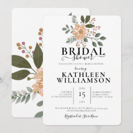 モダンな花のイラスト ブライダルシャワー 招待状