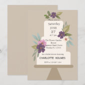 モダンな花のウェディングケーキとブライズシャワー 招待状 (正面/裏面)