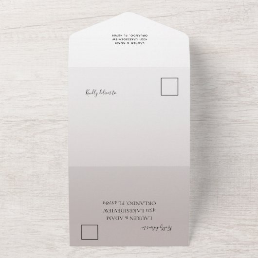 モダンな花のオレンジ ベージュ ウォーターカラー結婚式 オールインワン招待状 (外側)