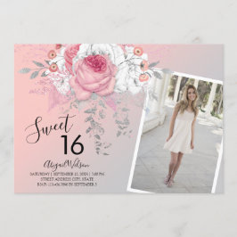 モダンな花のオンブレ スイート16の誕生日パーティー 招待状