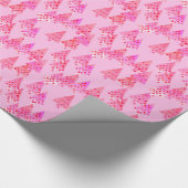 モダンな花のクリスマスツリー-パステル調ピンク ラッピングペーパー (角)