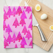 モダンな花のクリスマスツリー-明るい赤紫色のピンク キッチンタオル (四つ折り)