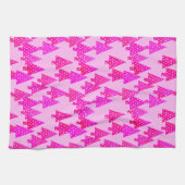 モダンな花のクリスマスツリー-明るい赤紫色のピンク キッチンタオル (横)