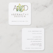 モダンな花のコンテンポラリーで自然なデザインカード スクエア名刺 (正面/裏面)