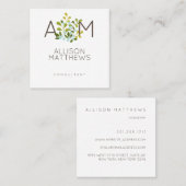 モダンな花のコンテンポラリーな緑 スクエア名刺 (正面/裏面)