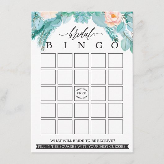 モダンな花のシックなブライダルシャワーのビンゴ エンクロージャーカード (正面)