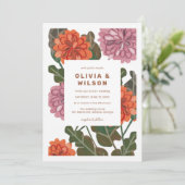 モダンな花のテラコッタとピンクの土のウェディング 招待状 (スタンド正面)