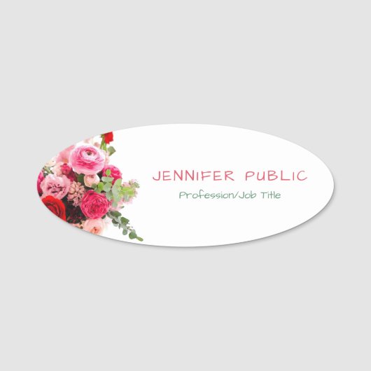 モダンな花のテンプレートの水彩画のバラの花 名札 (正面)