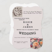 モダンな花のデザインのヌードウェディング招待状 (正面/裏面)