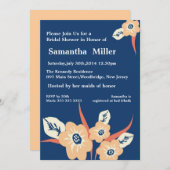 モダンな花のブライダルシャワー招待状:: 濃紺 招待状 (正面/裏面)