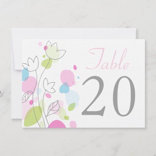 モダンな花のペットル ウェディング テーブル ナンバー 招待状 (正面)
