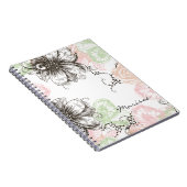 モダンな花のヴィンテージの写実的な花のピンクの黒 ノートブック (右側)