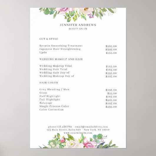 モダンな花の価格リストポスター ポスター (正面)