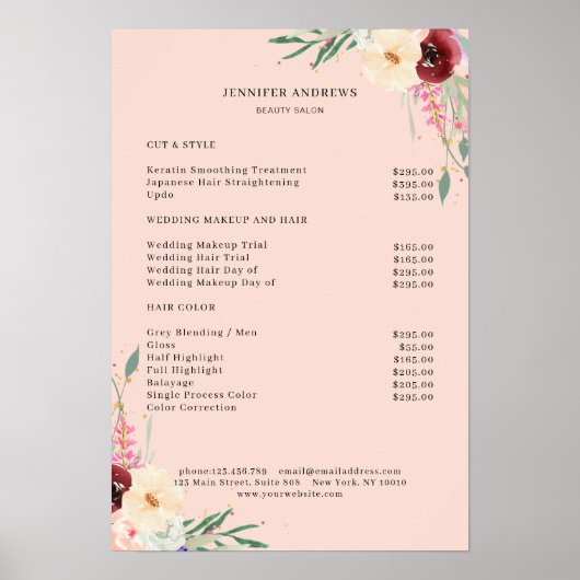 モダンな花の価格表ポスター ポスター (正面)