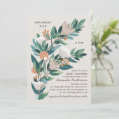 モダンな花の咲く植物のグリーンが赤ちゃんのシャワーのお祝い 招待状 (スタンド正面)