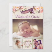 モダンな花の女の赤ちゃんの誕生の発表カード 案内状 (正面)