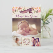 モダンな花の女の赤ちゃんの誕生の発表カード 案内状 (スタンド正面)