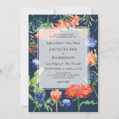 モダンな花の水彩画の夏海軍ミイラのアザミ 招待状 (正面)