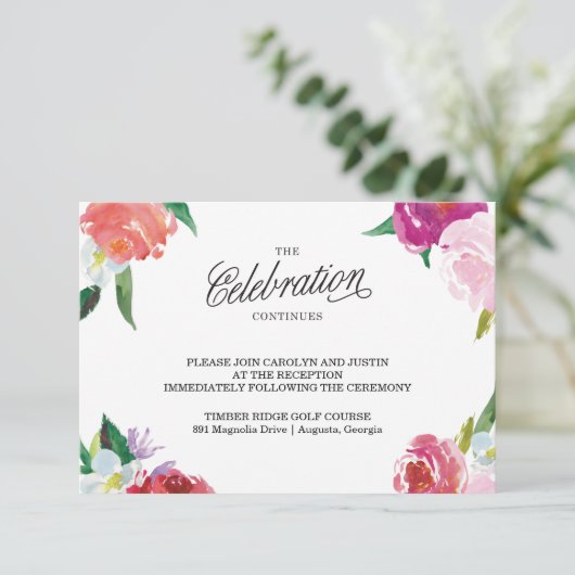 モダンな花の水彩画の結婚式出欠確認カード エンクロージャーカード (スタンド正面)