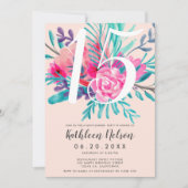モダンな花の水彩画ネオンピンクのキンセアニェラ 招待状 (正面)
