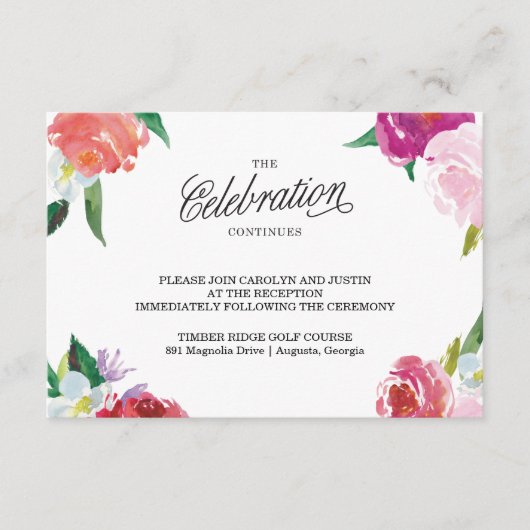 モダンな花の水彩画 ウェディング・RSVPカード エンクロージャーカード (正面)