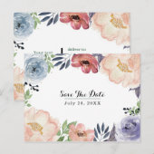 モダンな花の水彩画 エレガントな Save the Date 案内ポストカード (正面/裏面)