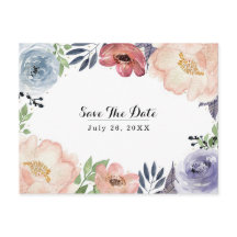 モダンな花の水彩画 エレガントな Save the Date