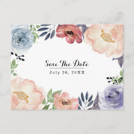 モダンな花の水彩画 エレガントな Save the Date 案内ポストカード