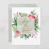 モダンな花の水彩画 Save the Date ウェディング 案内ポストカード (正面/裏面)