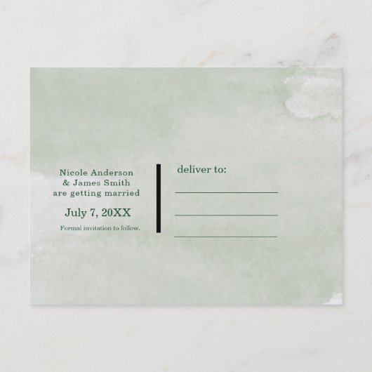 モダンな花の水彩画 Save the Date ウェディング 案内ポストカード (裏面)