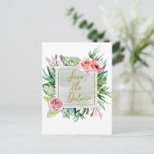 モダンな花の水彩画 Save the Date ウェディング 案内ポストカード (スタンド正面)