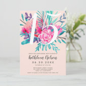 モダンな花の水彩 ネオン ピンクのキンセアニエラ 招待状 (スタンド正面)