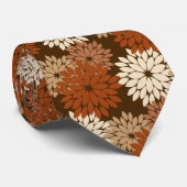 モダンな花の着物のプリント、焦茶およびタン ネクタイ (ロール)