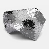 モダンな花の着物のプリント、白黒灰色 ネクタイ (ロール)